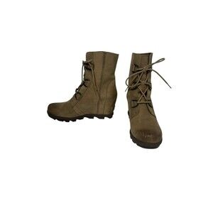Sorel Joan Of Arctic Wedge II Womens 9.5 Ash Brown Taupe Lace Up Boots